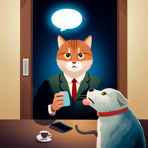 An image that shows a concerned cat owner holding a phone, with a thought bubble above their head depicting a veterinarian examining a cat's rear end