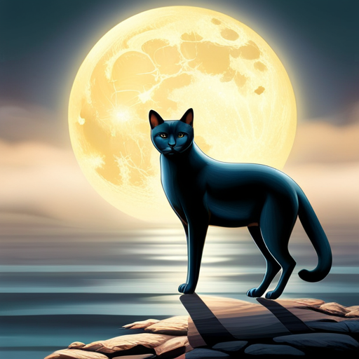 An image showcasing the elegance of a tailless feline, capturing a sleek silhouette against a moonlit backdrop