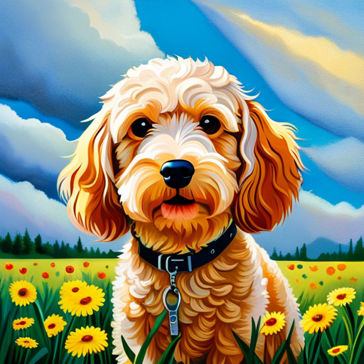 An image showcasing a Cockapoo bounding through a sun-drenched meadow, its wavy, caramel-colored fur glistening in the golden light, as its tail wags with infectious enthusiasm, capturing the perfect blend of energy, affection, and longevity