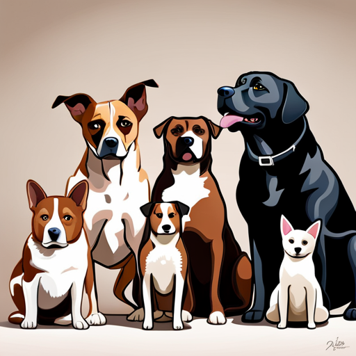 An image showcasing a diverse range of dogs in various sizes and breeds, all sitting obediently and attentively, their ears perked up while a trainer uses positive reinforcement techniques to modify their barking behavior