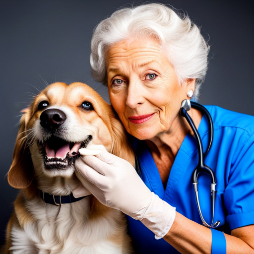 An image showcasing a veterinarian wearing gloves, gently examining a dog's mouth