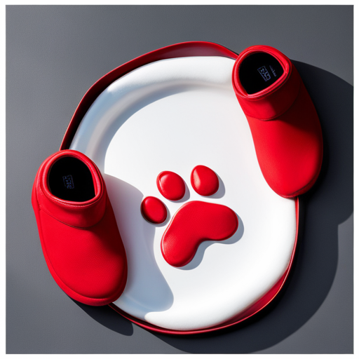 An image featuring a dog's paw surrounded by a vibrant red protective bootie