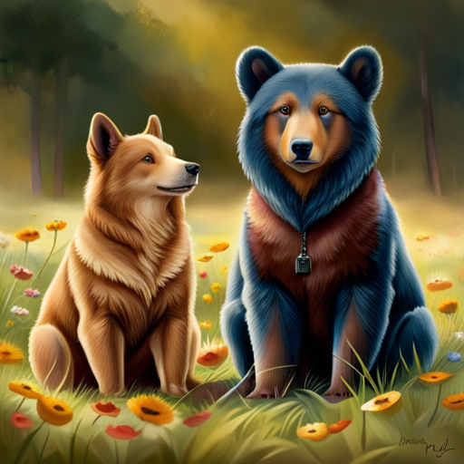 an image capturing the enchanting resemblance between dogs and bears, showcasing their fluffy double coats, large round ears, and adorable button noses