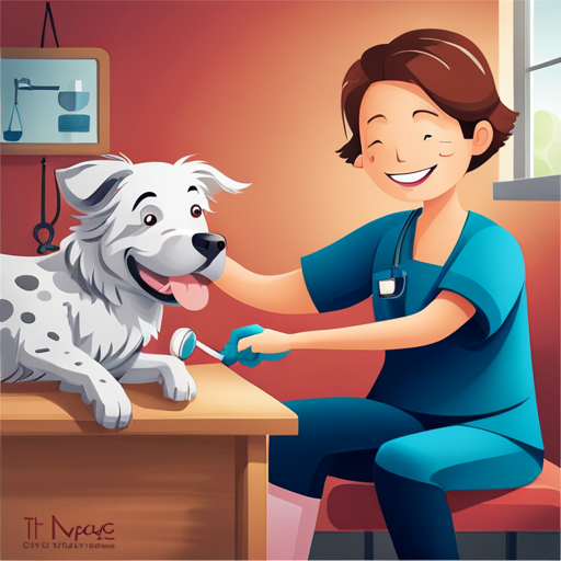 An image showcasing a cheerful veterinarian gently examining a dog's teeth, positioning dental braces with precision