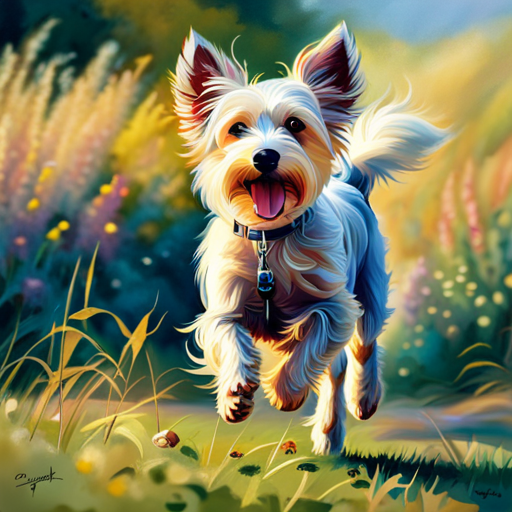 An image showcasing a happy and vibrant dog bounding through a meadow, its glossy coat glistening under the sunlight, to illustrate the benefits of Glandex