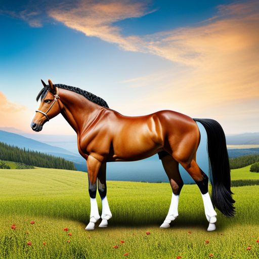 An image capturing the vibrant scene of a majestic horse, with its glossy coat and expressive eyes, enjoying a crisp, red apple