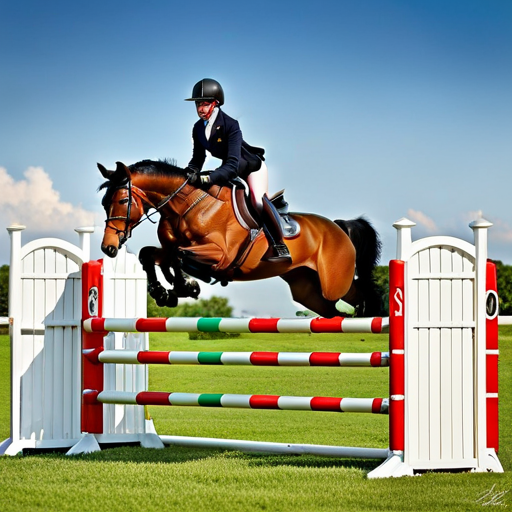 An image capturing the elegance of a horse mid-jump, showcasing the perfect harmony between its powerful hind legs and the sturdy, supportive jump saddle, bridle, and boots, all essential gear for a flawless jump