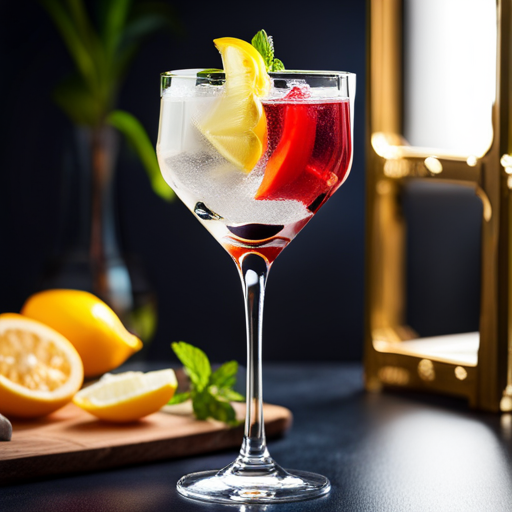An image showcasing a stunning, crystal-clear glass filled to the brim with a modern twist on the classic Horse's Neck cocktail