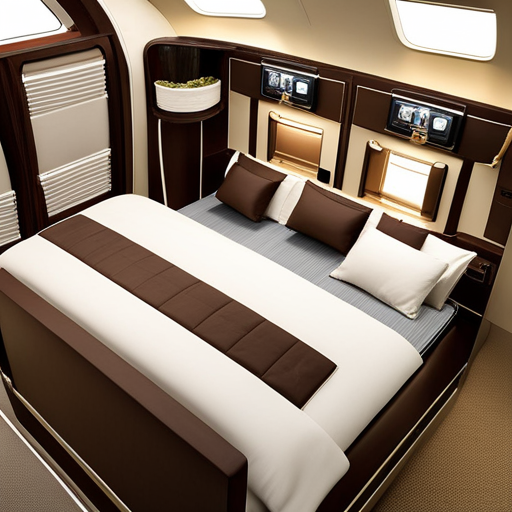 An image of a spacious airplane cabin with well-padded horse stalls lining one side, each equipped with large windows, adjustable temperature controls, and cozy bedding, ensuring utmost comfort for horses during their flight