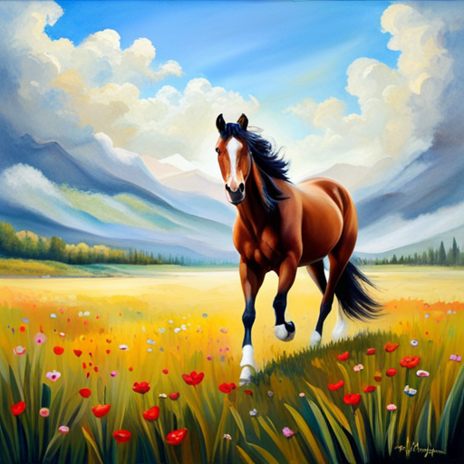 An image showcasing the world through a horse's eyes: vibrant meadows, blurred background, and an elongated snout, capturing the panoramic view