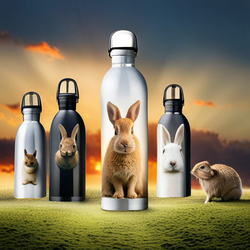 An image showcasing a variety of rabbit water bottles, displaying their different sizes, shapes, and designs
