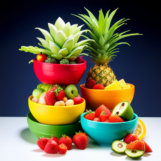 An image showcasing a variety of fresh fruits, vegetables, and seeds, beautifully arranged in colorful bowls, providing a visually appealing and nutritious feast for your beloved hamster