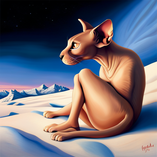 An image showcasing a serene, hairless Sphynx cat curled up in a cozy, allergen-free environment