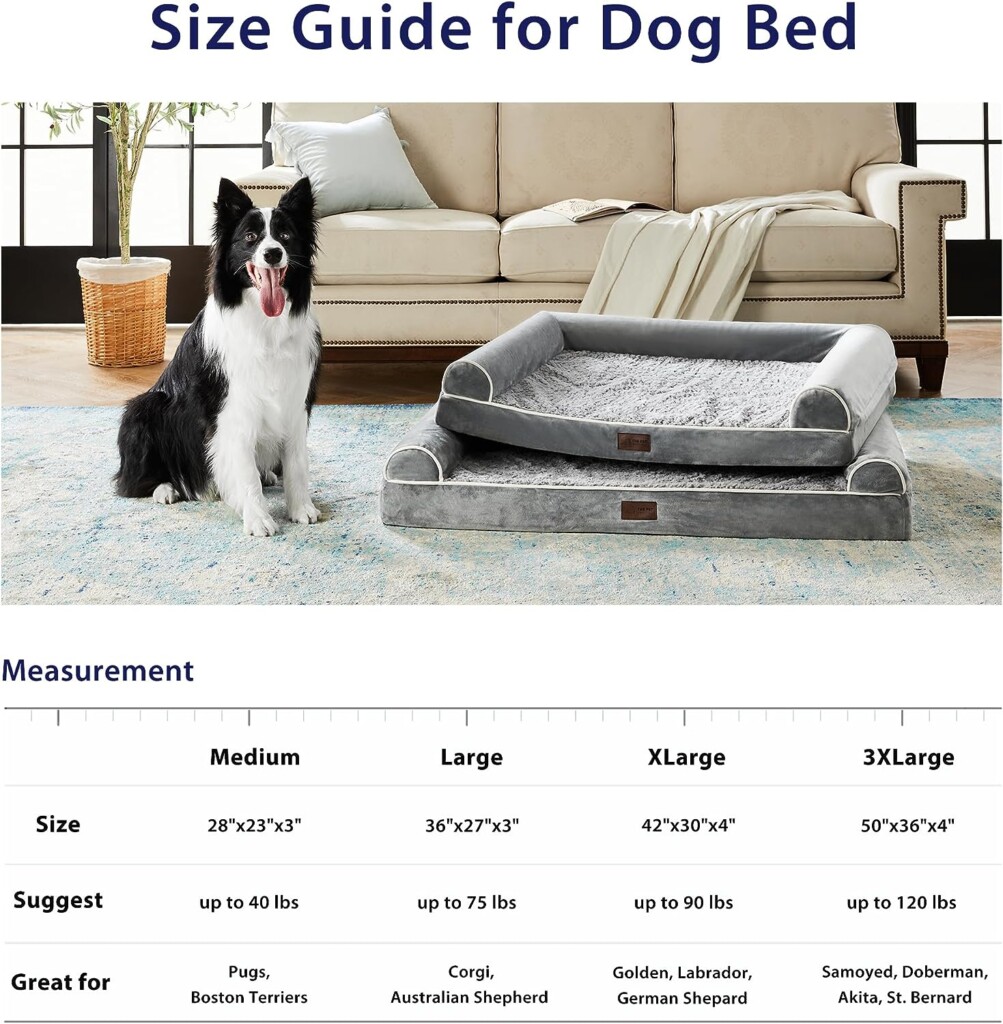Figopage Orthopedic Dog Beds for Medium Dogs - Washable Dog Beds for Medium Dogs with Removable Cover, Waterproof Comfy Dog Bed Couch with Sides for Medium/Large Dogs