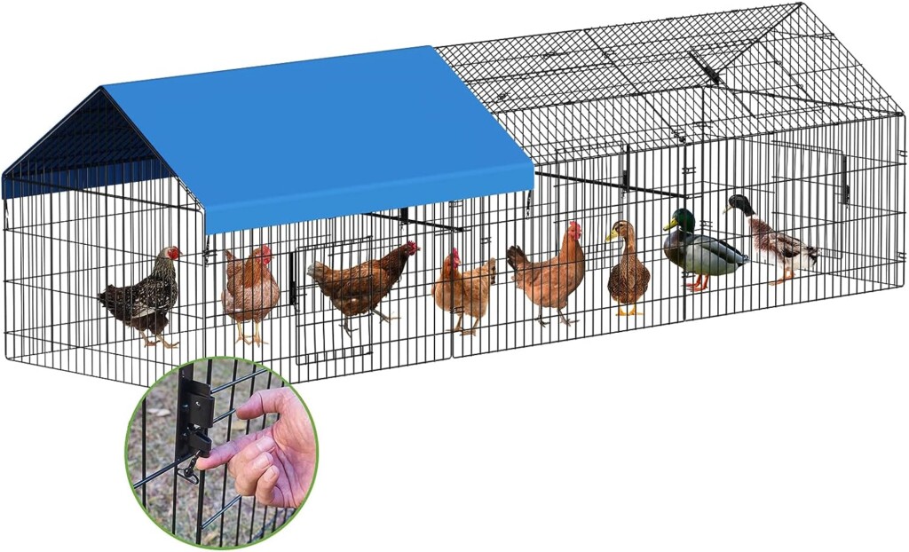 INJOPEXI Metal Chicken Coop 130×40×39 Chicken Runs for Yard with Cover Chicken Playpen Enclosure Chicken Pen Kennel Duck Coop Cage for Outdoor Backyard Farm Rabbit Dog Cat Small Animal Poultry