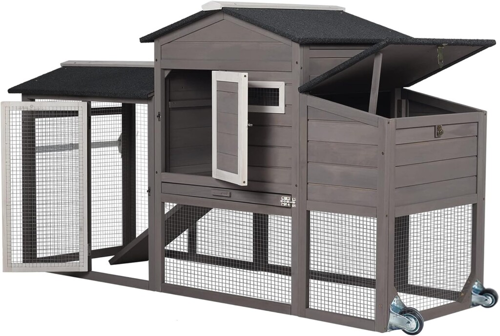 Ketive 71 Chicken Coop Large Wooden Chicken Tractor - with Wheels Waterproof Outdoor Hen House Poultry Cage Back Yard Chicken Coops with Run, Laying Boxes and Secure Enclosure
