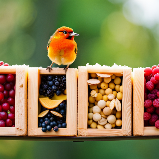 An image showcasing a variety of vibrant suet cakes, each filled with delicious seeds, berries, and insects