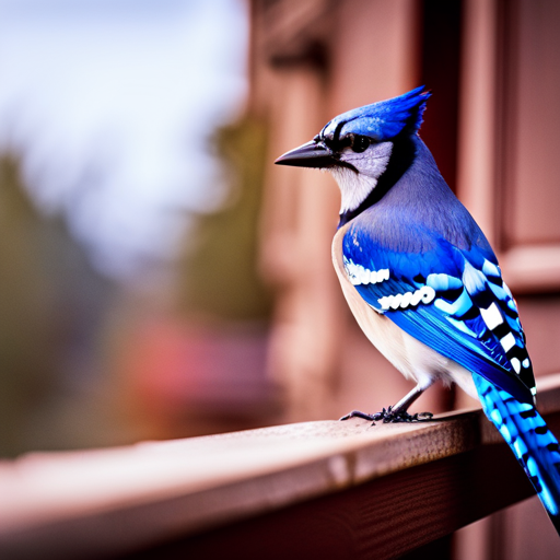 An image capturing a determined blue jay, with its vibrant blue feathers and sharp beak, perched on a windowsill, desperately pecking at the glass, showcasing the tenacity of common bird species known for their persistent attempts to enter houses