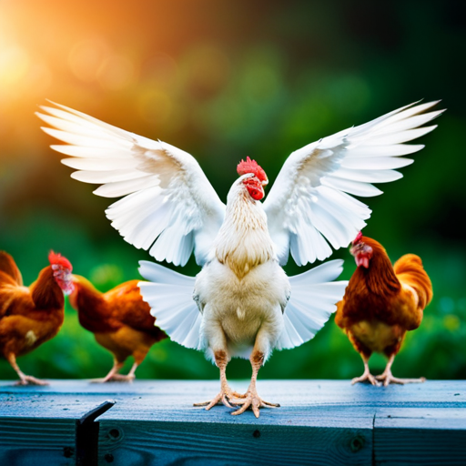 An image that showcases a group of chickens confined within a fenced area, their wings drooping and feathers ruffled