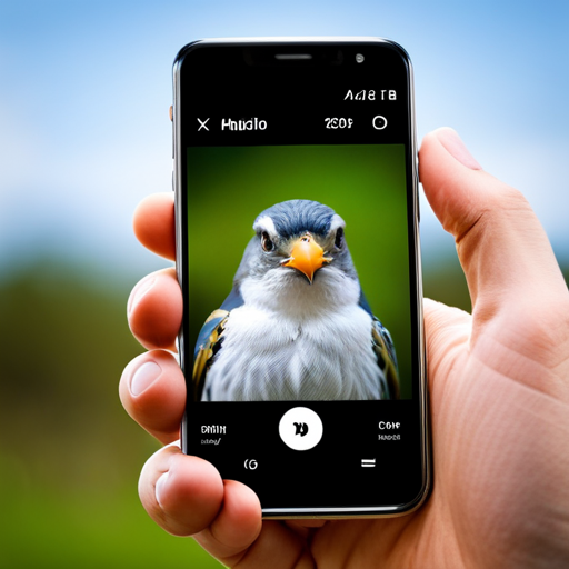An image showcasing a smartphone screen displaying a bird identification app with a highlighted "Audio Recordings" feature