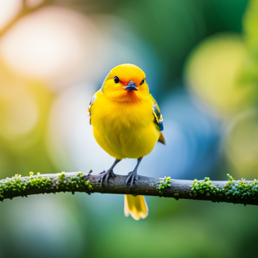 an image that showcases the lively kaleidoscope of small yellow birds in their natural habitat, capturing their vibrant plumage, delicate features, and playful interactions amidst a lush green environment