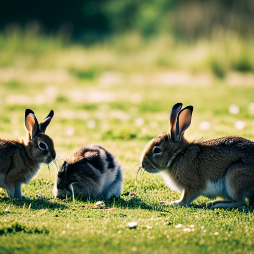 An image depicting a distressed mother rabbit surrounded by her undernourished and frail offspring