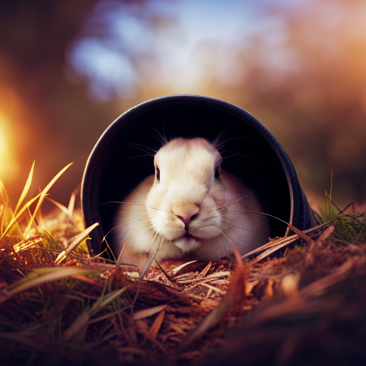 An image that depicts a cozy underground burrow, bathed in soft morning light, revealing a content rabbit curled up, surrounded by a thick layer of fur, showcasing the truth about rabbit hibernation