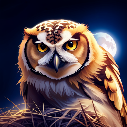  the tender moments of owl parenting with an image of a majestic owl perched protectively over its nest, delicately cradling its precious eggs, as the soft moonlight illuminates the scene