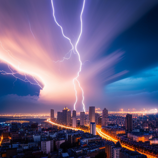 An image capturing the electrifying moment when Flash races through Starling City's skyline, leaving a trail of crackling lightning bolts in his wake
