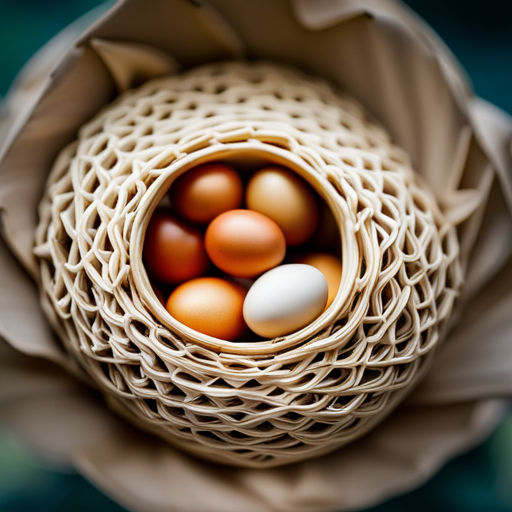 An image showcasing a close-up view of a bird's nest, revealing intricately patterned eggs