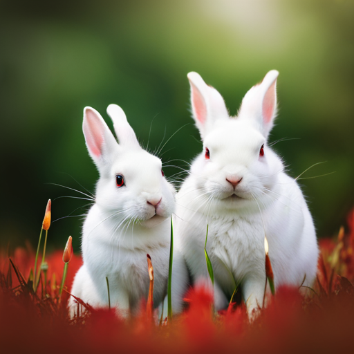 An image showcasing two adorable rabbits with striking red eyes