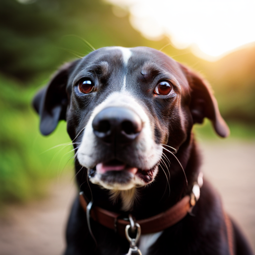 An image that captures a close-up of a dog's narrowed, worried eyes, with dilated pupils and furrowed brows
