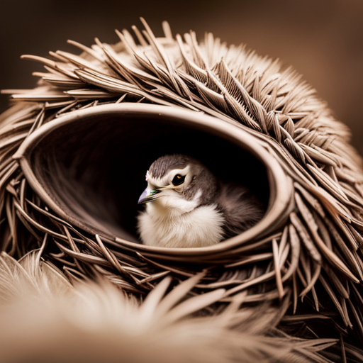 An image capturing the enchanting transformation of a newborn bird as it emerges from its fragile shell, showcasing delicate feathers starting to form, a tiny beak yearning for sustenance, and wide, curious eyes peering into the world for the first time