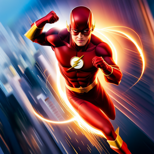An image of The Flash charging through Starling City as bolts of electricity crackle around him, while other DC television heroes stand in awe, symbolizing the electrifying impact of crossover events on the DC Television Universe