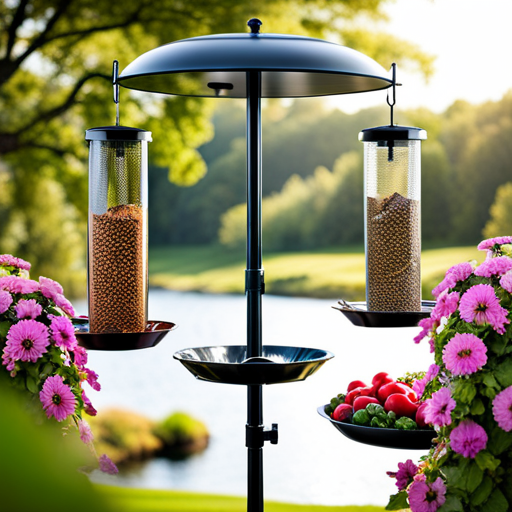 An image showcasing an elegant Ashman Premium Bird Feeding Station Kit in a lush garden setting