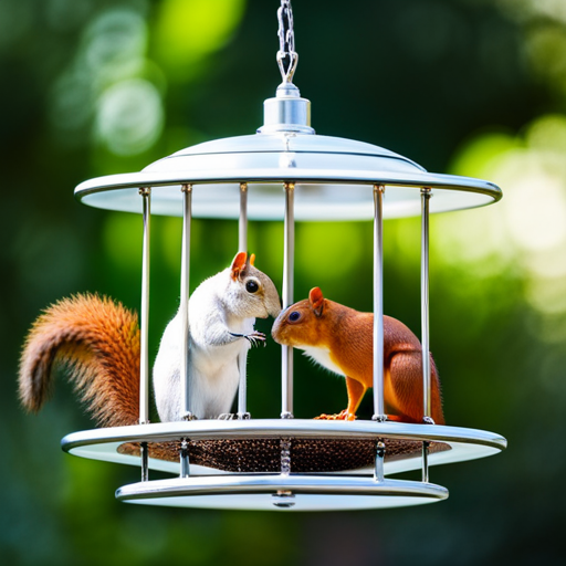  Design an image illustrating a squirrel-proof barrier for a bird feeder