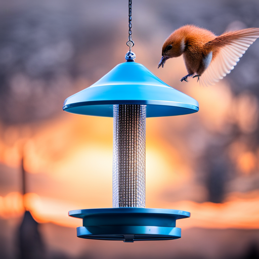 An image showcasing a bird feeder adorned with a sturdy, cylindrical baffle hanging below it
