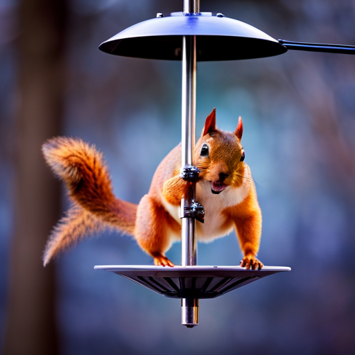 An image showcasing a sturdy metal bird feeder pole, featuring a secure adjustable baffle and multiple hanging hooks