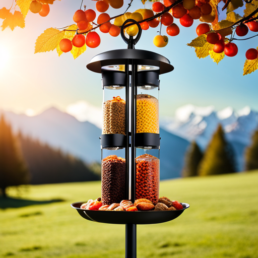 An image showcasing the Fandature 60 Inch Tall Outdoor Shepherds Hook bird feeder stand