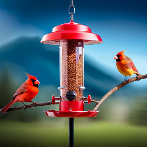 An image showcasing various cardinal feeders in a lush backyard setting