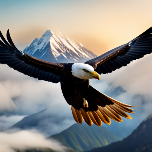 An image capturing the majesty of a soaring eagle, gracefully navigating its vast mountainous home