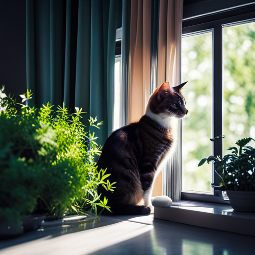 An image of a sunlit windowsill adorned with lush, potted plants