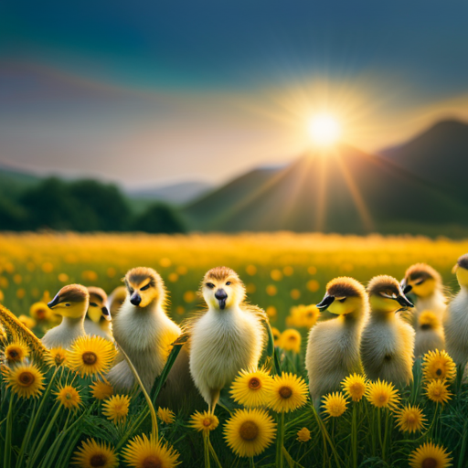 An image that showcases a vibrant, lush meadow with tall golden grasses and blooming yellow wildflowers