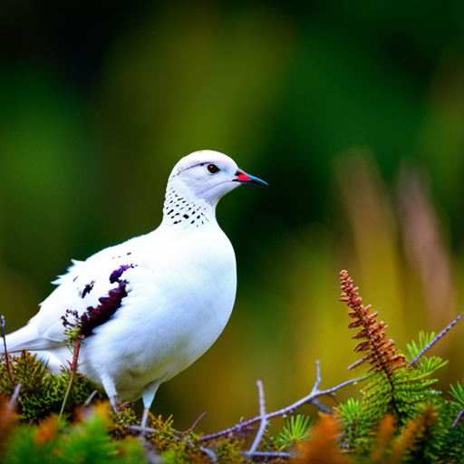 An image capturing the Willow Ptarmigan in its natural habitat, surrounded by lush tundra vegetation