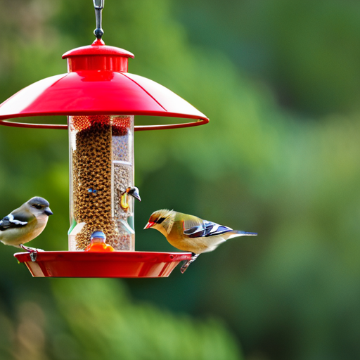 An image featuring a diverse array of window bird feeders, showcasing different types like hopper feeders, suet feeders, and nyjer feeders