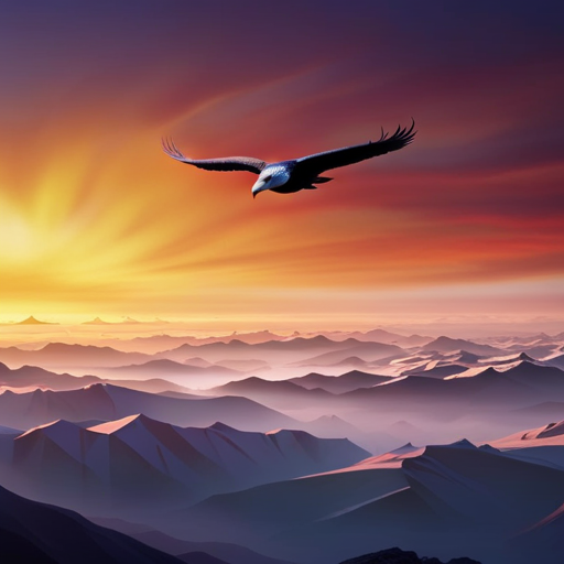  the awe-inspiring dominance of eagles as they soar above a vast mountain range, their majestic wings outstretched