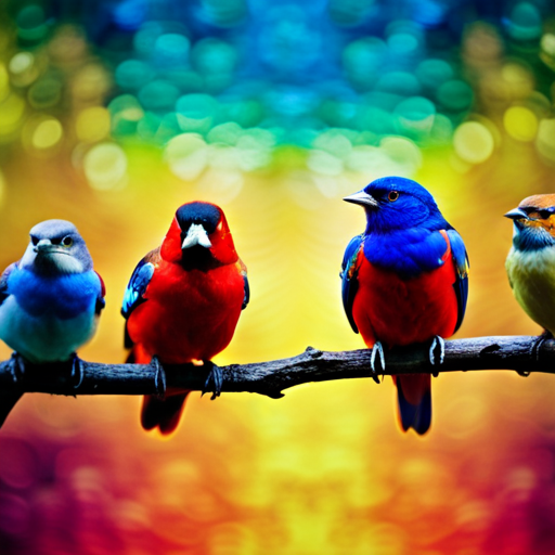 An image showcasing a vibrant array of birds perched on a branch, each with a distinctively colored stream of urine streaming into a captivating mosaic of hues, debunking misconceptions about bird urination