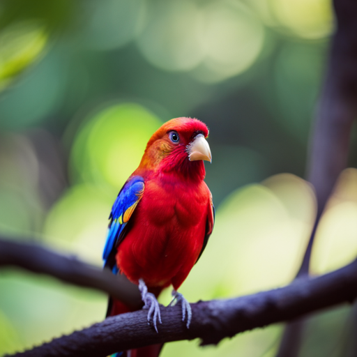 An image showcasing a colorful bird perched on a branch, meticulously preening its feathers in a lush, sunlit forest