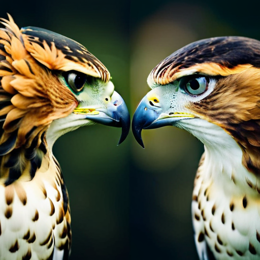 A captivating image showcasing the intense face-off between fierce falcons and powerful hawks