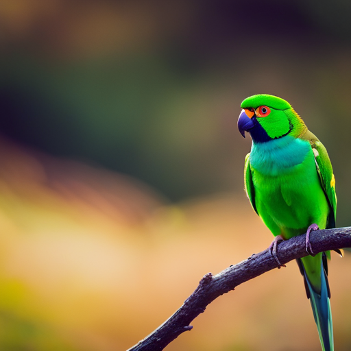 An image that showcases the vibrant plumage of a Ring-Necked Parakeet perched on a branch, while capturing its inquisitive gaze as it mimics words, reflecting its reputation as a colorful mimic and talented learner of speech
